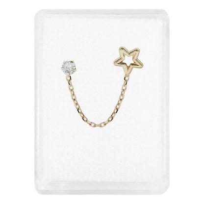Arete Broquel Estrella Zirconia Cadena Mujer Regalo Oro 10k