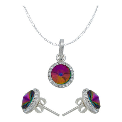 Juego Grande Cristal Dije Arete Cadena Mujer Regalo Plata925