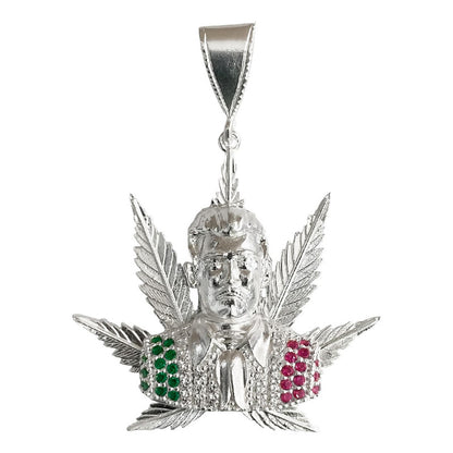Dije Grande Jesús Malverde Cannabis Zirconias Plata Ley 925