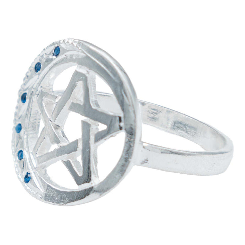 Anillo Diamantado Pentagrama Luna Zirconias Plata Ley 925