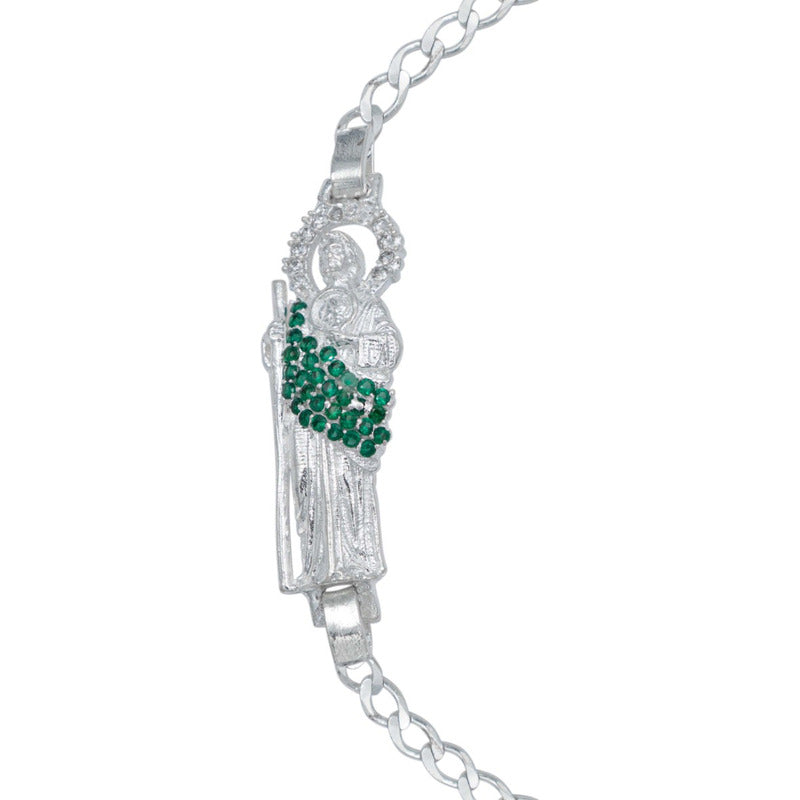 Esclava Pulsera San Judas Zirconia Cubana Plata 925 4 Mm