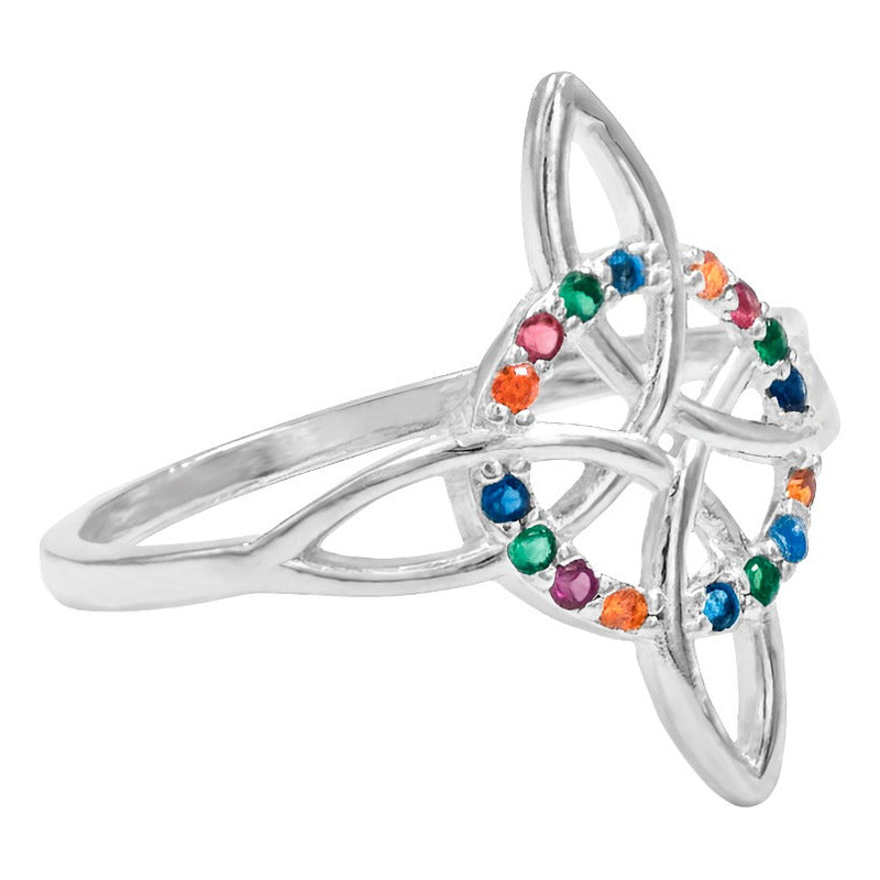 Anillo Nudo De Bruja Grande Celta Zirconias Mujer Plata 925 8.5 Multicolor