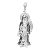 Dije Medalla Grande Santa Muerte Zirconias Plata 925 7.7 Cm - Negro