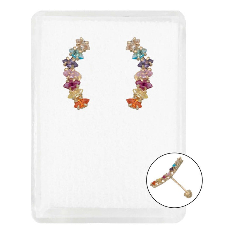 Arete Broquel Lambada Grande 7 Zirconias Marquise Oro 10k