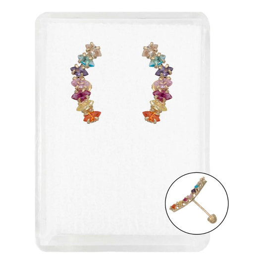 Arete Broquel Lambada Grande 7 Zirconias Marquise Oro 10k