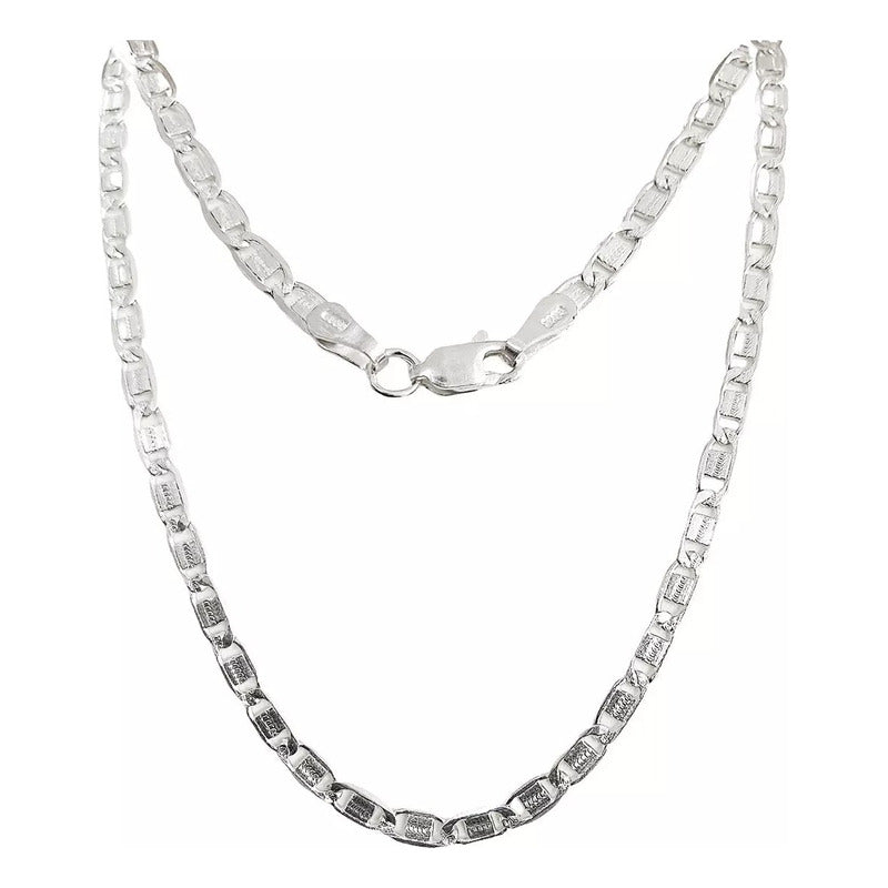 Cadena De Plata Ley .925 Marinera Diamantada 60 Cm X 4 Mm