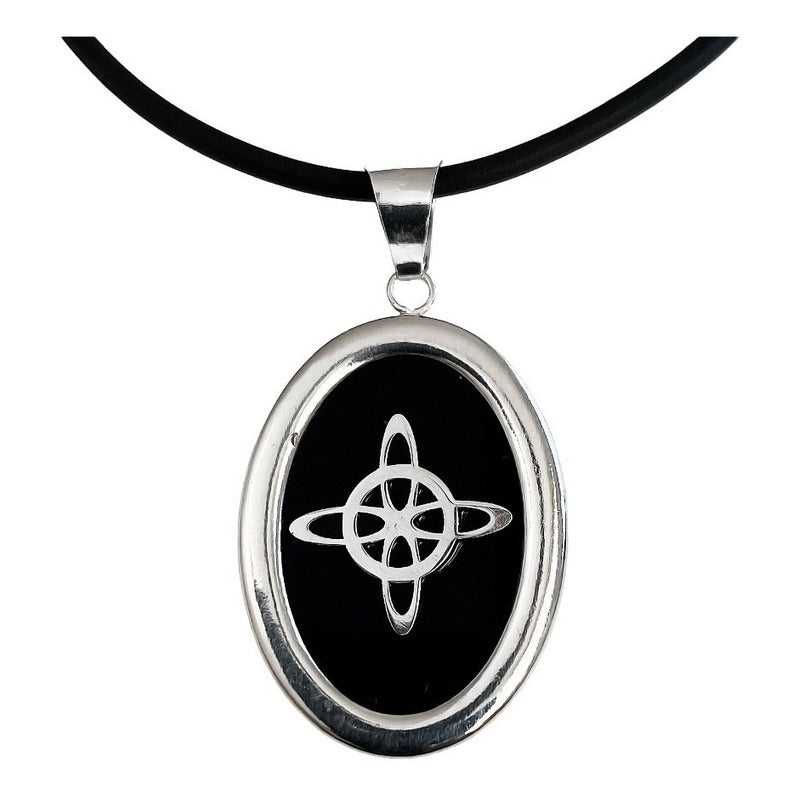 Collar Ajustable Caucho Nudo De Bruja Encapsulada Plata 925