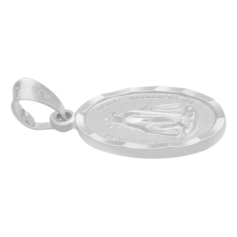Dije Mate Doble Vista Diamantada Virgen Milagrosa Plata 925