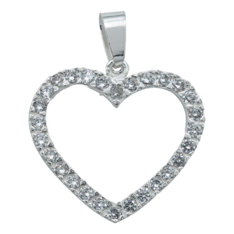 Collar Corazón Grande Contorno Amor Regalo Mujer Plata 925
