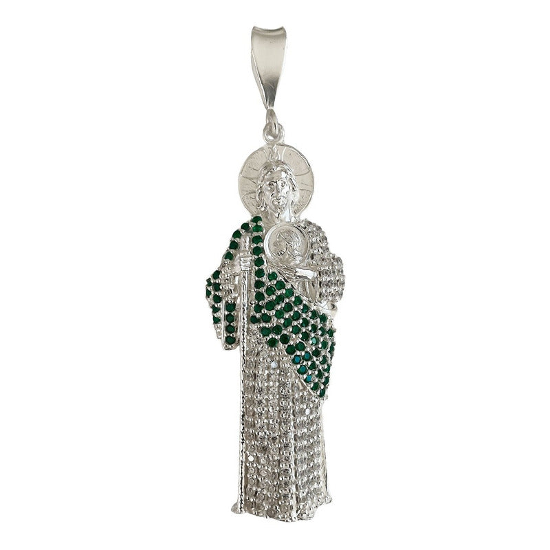 Enorme Dije De San Judas 9.5cm Con Zirconia De Plata Ley 925