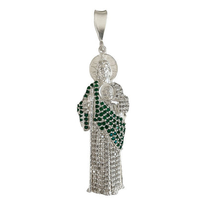 Enorme Dije De San Judas 9.5cm Con Zirconia De Plata Ley 925