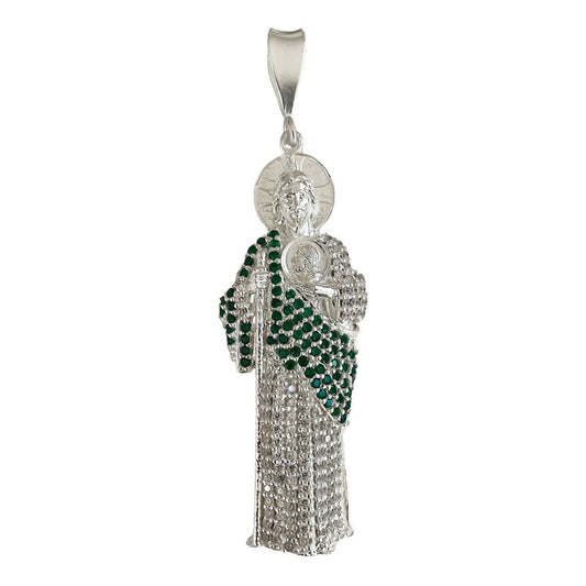Enorme Dije De San Judas 9.5cm Con Zirconia De Plata Ley 925