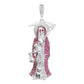 Dije Medalla Grande Santa Muerte Zirconias Plata 925 7.7 Cm - Fucsia