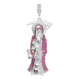 Dije Medalla Grande Santa Muerte Zirconias Plata 925 7.7 Cm - Fucsia