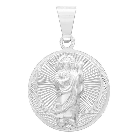 Dije Medalla Diamantada San Judas Tadeo Plata 925 2 Cm Plateado