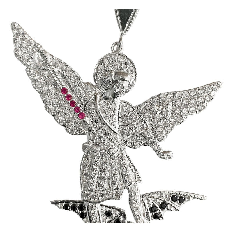 Dije Grande San Miguel Arcangel Zirconias Plata Solida 925