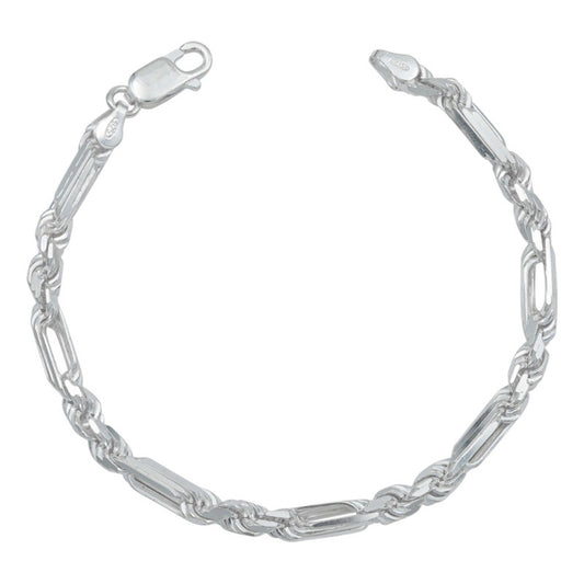 Pulsera Gruesa Torsal Figaro Hombre Plata Italy 925 4 Mm