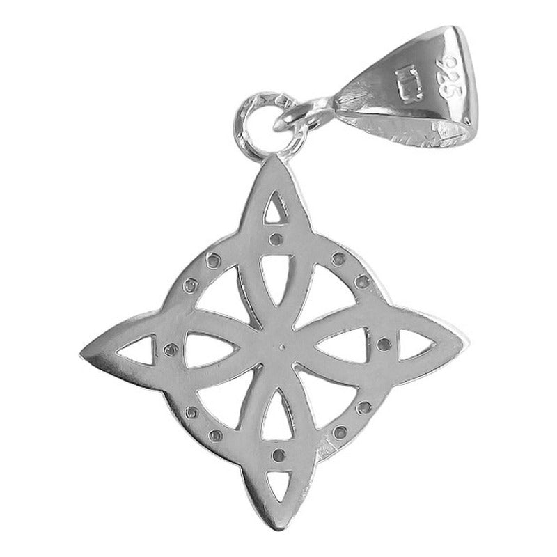 Collar Dije Nudo Bruja Plano Zirconia Flor Estrella Plata925