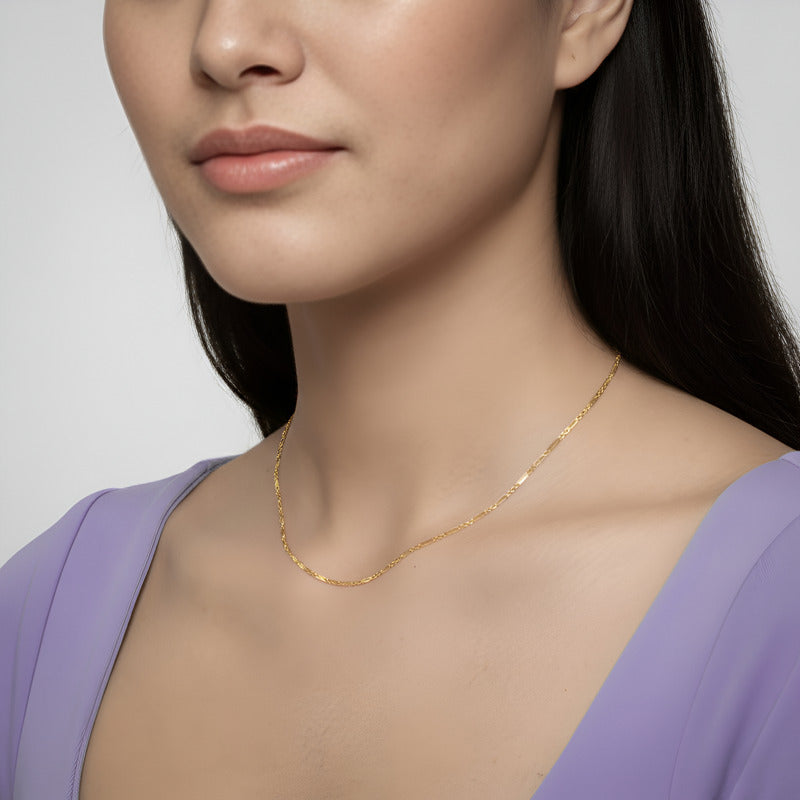 Cadena Fígaro 3x1 Mujer Regalo Oro 10k 55 Cm X 1 Mm 1.4g Amarillo