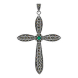 Dije Cruz Grande Rodizada De Plata Ley 925 Con Zirconia 6 Cm Verde