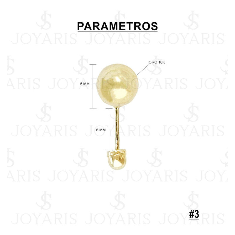 Arete Broquel Dormilona Bola Mujer Regalo #3 5 Mm Oro 10k