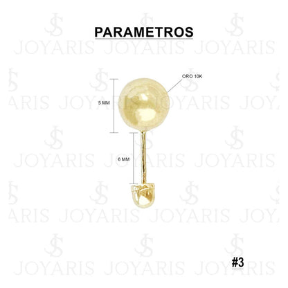 Arete Broquel Dormilona Bola Mujer Regalo #3 5 Mm Oro 10k