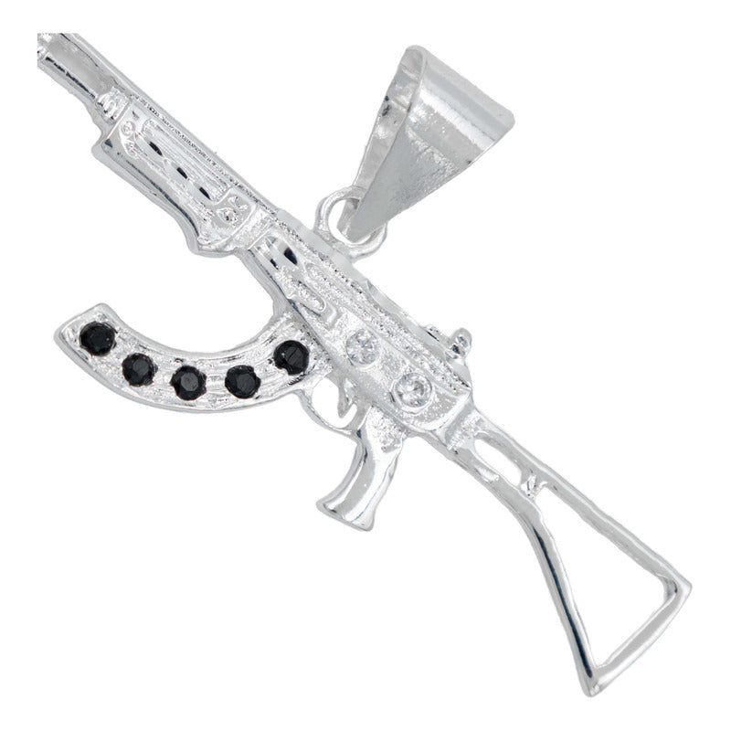Dije Mediano Rifle Ak 47 Cuerno De Chivo Plata Solida S925