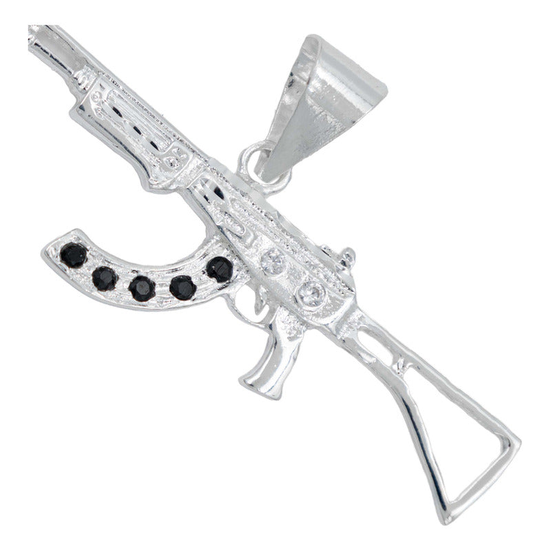 Dije Mediano Rifle Ak 47 Cuerno De Chivo Plata Solida S925