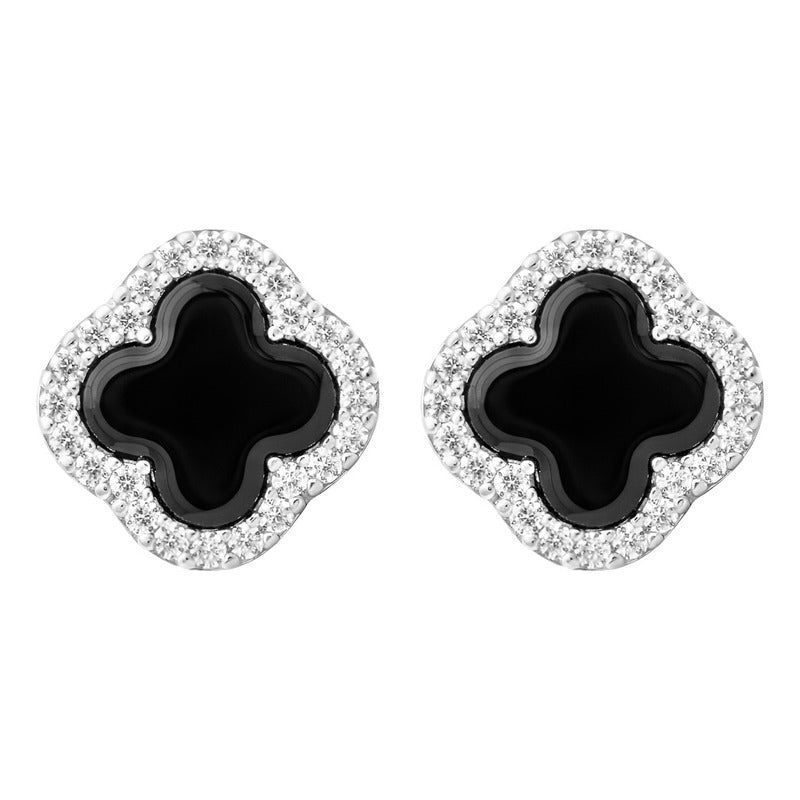 Aretes Broche De Trébol De Cuatro Hojas Zirconias Plata 925
