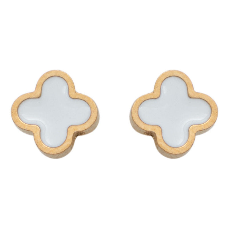 2 Pares Broquel Trebol Acero Inoxidable Chapa De Oro