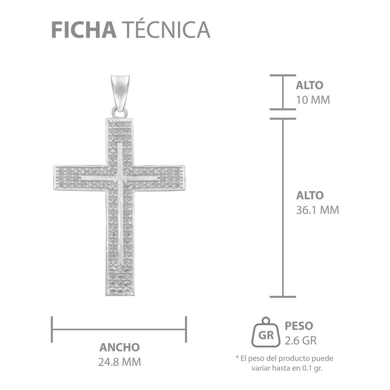 Dije Cruz Grande Plana Zirconias Hombre Plata 925 4.6 Cm Blanco