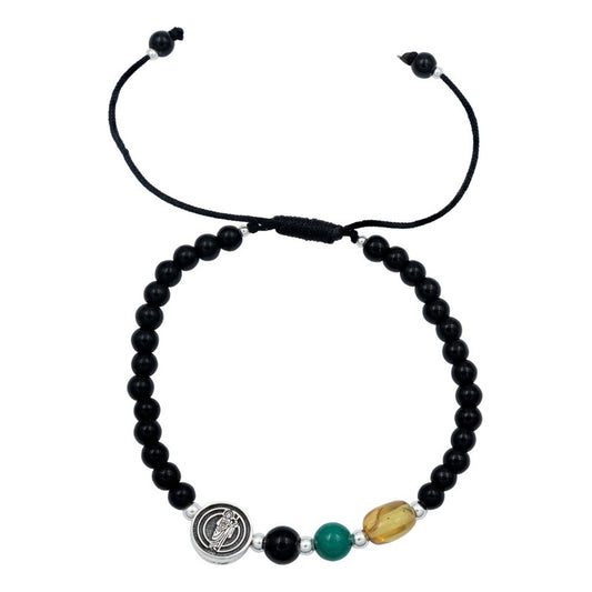 Pulsera Ajustable San Judas Medalla Bolitas Unisex Plata 925