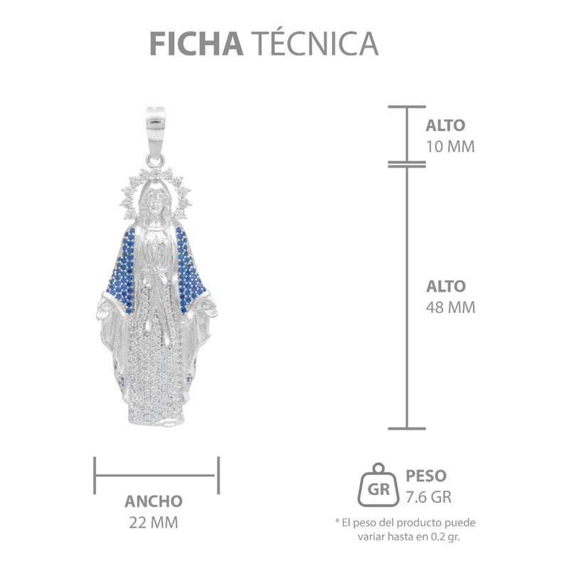 Dije Virgencita Milagrosa Zirconias Fátima Plata 925 5.8 Cm Plateado