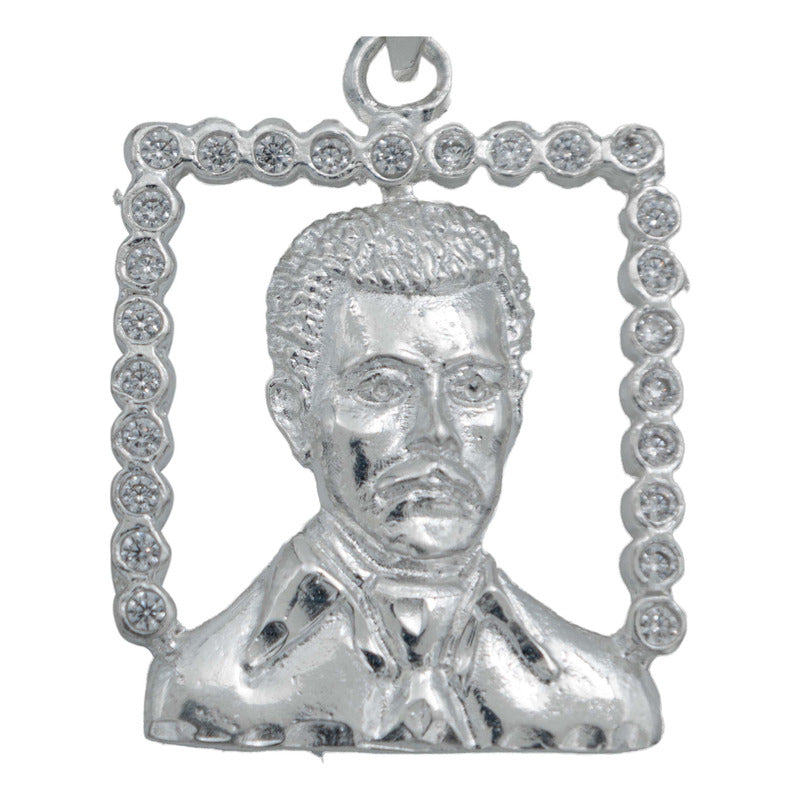Dije Grande Jesús Malverde Con Zirconias Plata Solida 925