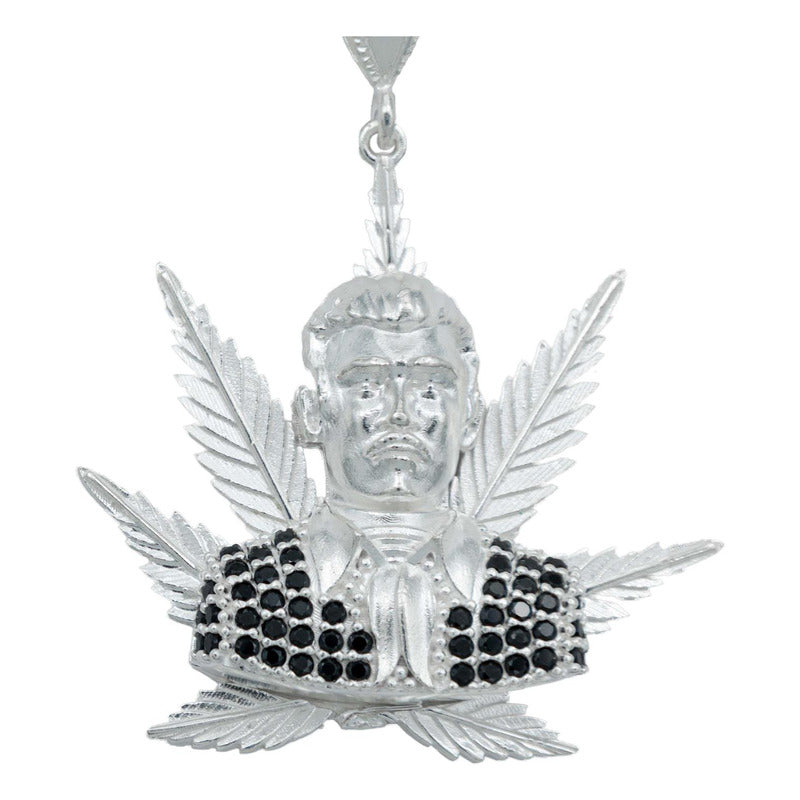 Dije Grande Jesús Malverde Cannabis Zirconias Plata Ley 925