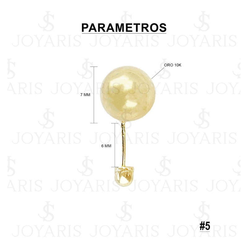 Arete Broquel Dormilona Bola Mujer Regalo #5 7 Mm Oro 10k