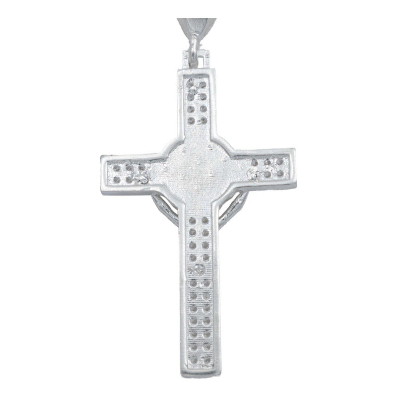 Dije Mediano Cruz Jesucristo San Benito Zirconias Plata 925