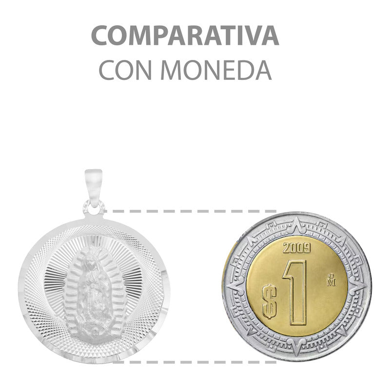 Dije Medalla Diamantada Virgen Guadalupe Plata Ley 925 2 Cm