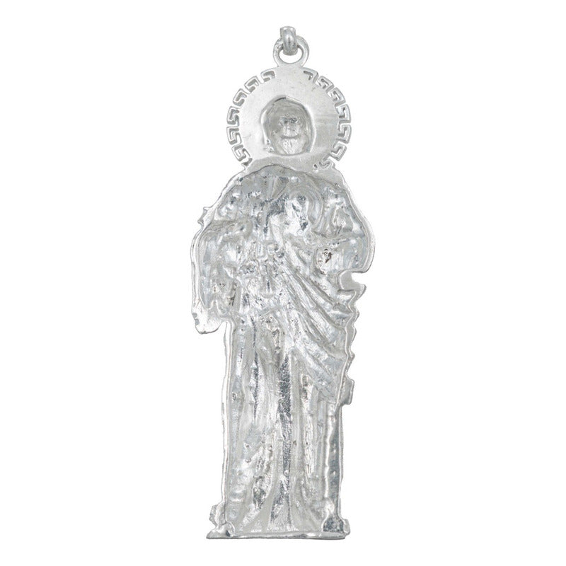 Dije Grande San Judas Liso Artesanal  Plata Ley 925  8.5 Cm