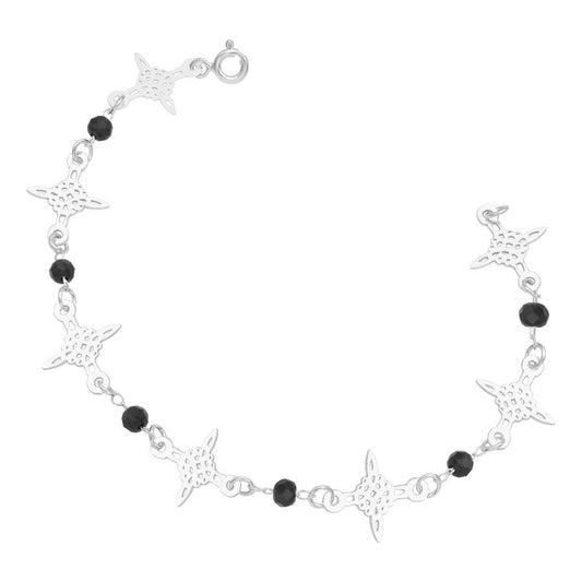 Pulsera Nudo De Bruja Laser Cristales Regalo Mujer Plata 925 Negro 19 Cm