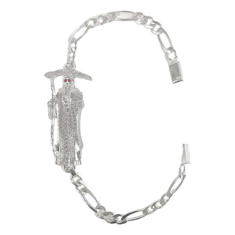 Pulsera Santa Muerte Esclava Zirconias Plata Solida Ley S925