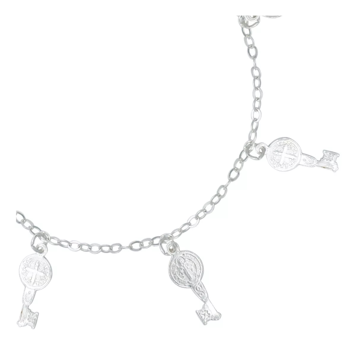 Pulsera Ajustable San Benito Pequeña Medallas Plata Ley 925