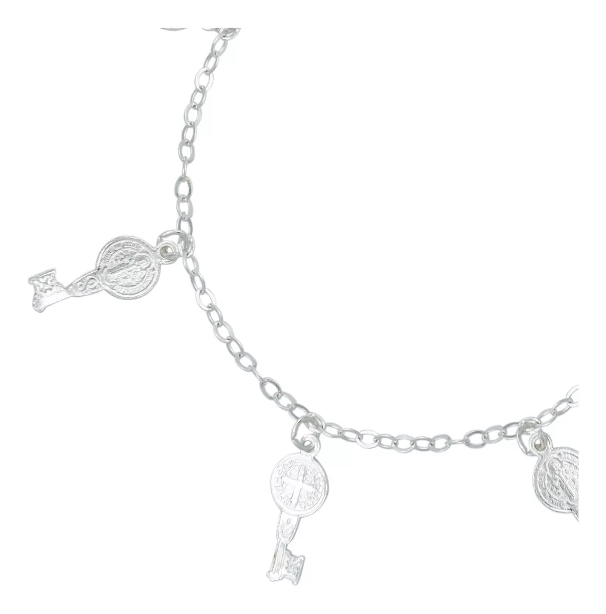 Pulsera Ajustable San Benito Pequeña Medallas Plata Ley 925