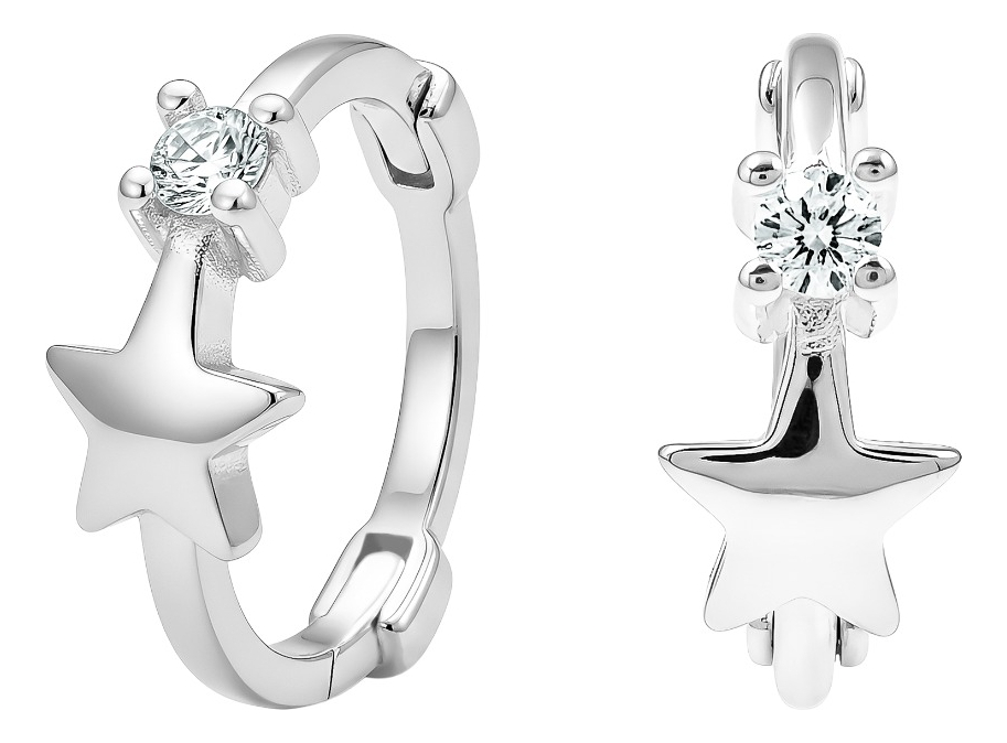 Aretes Huggies De Estrella Y Zirconia En Plata Ley .925