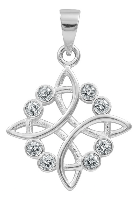 Dije Nudo Bruja Celta 8 Zirconias  Amuleto Plata 925 3.2 Cm Blanco