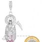 Joyaris Dije Santa Muerte 3d Grande Plata925 Hombre Zirconia Fucsia