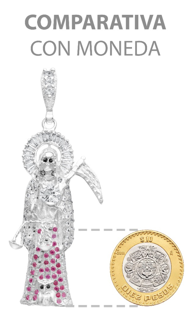 Joyaris Dije Santa Muerte 3d Grande Plata925 Hombre Zirconia Fucsia