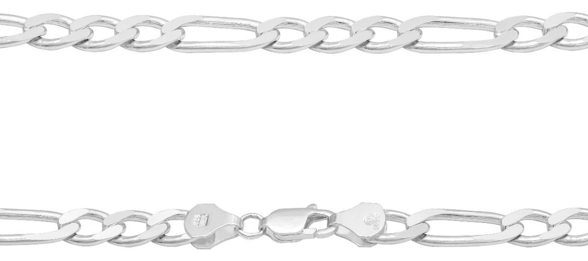 Joyaris Cadena Figaro 3x1 Plata 925 Hombre 55cm 7mm Plateado
