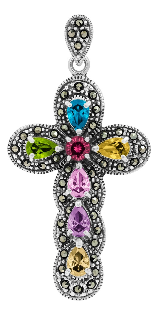 Dije Cruz Grande Rodizada De Plata Ley .925 Zirconias 5.2 Cm Multicolor