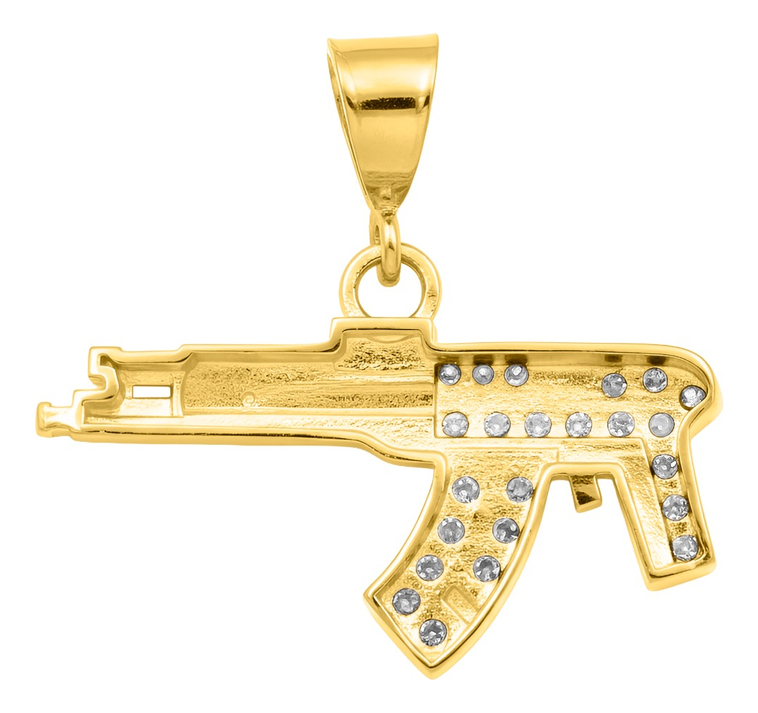 Dije Rifle Ak-47 Oro Laminado 14k Piedra 3 Cm Estilo Urbano Amarillo